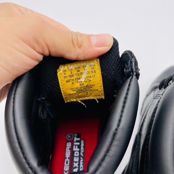 Skechers Workshire Peril ST Black Relaxed Fit Leather Steak Toe High Top Boots - Picture 5 of 9